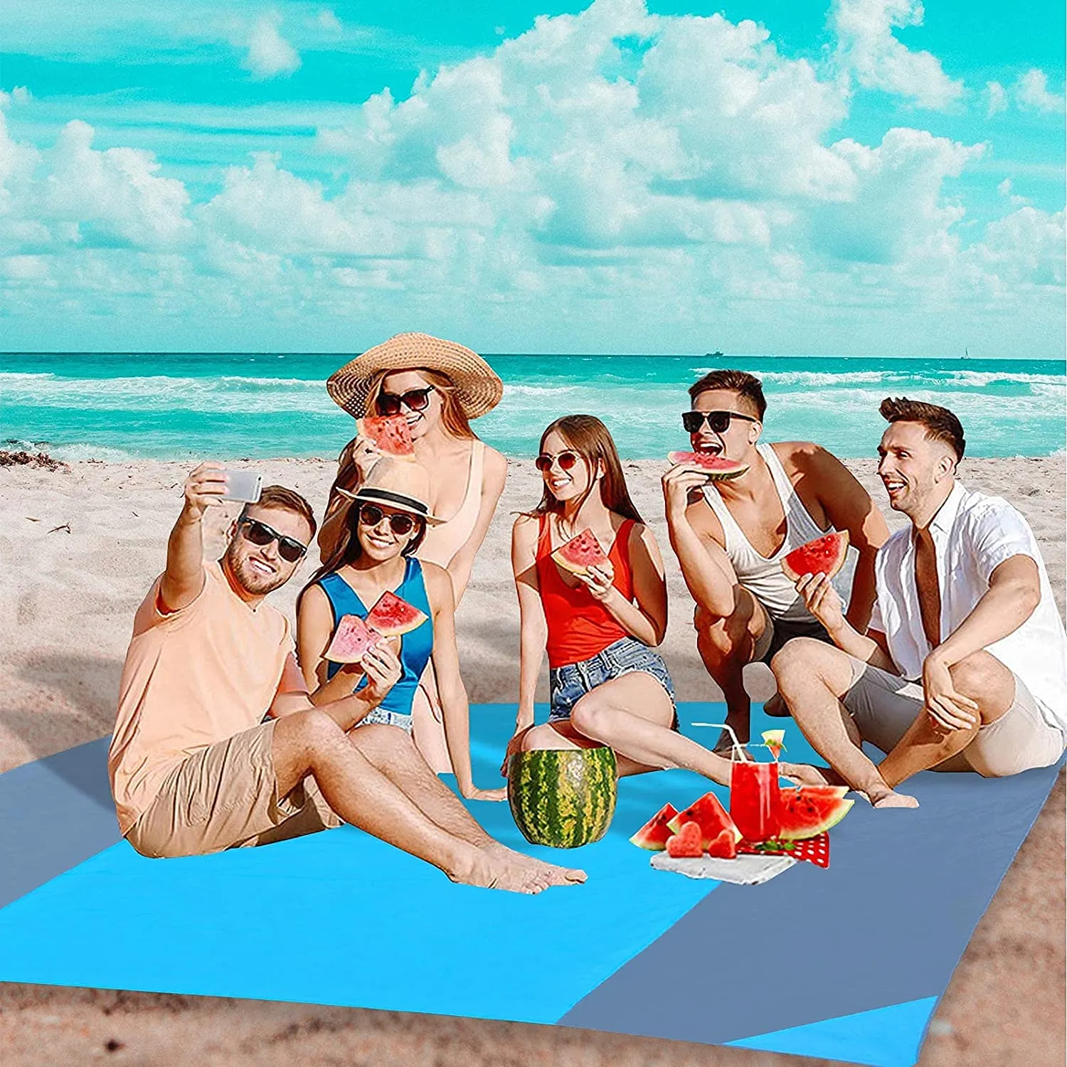 BREENHILL Beach Blanket Oversized, 118"X110" Sandfree Waterproof Outdoor Camping Blanket,Beach Accessories for Travel, Camping, Hiking(Bigbluegray)