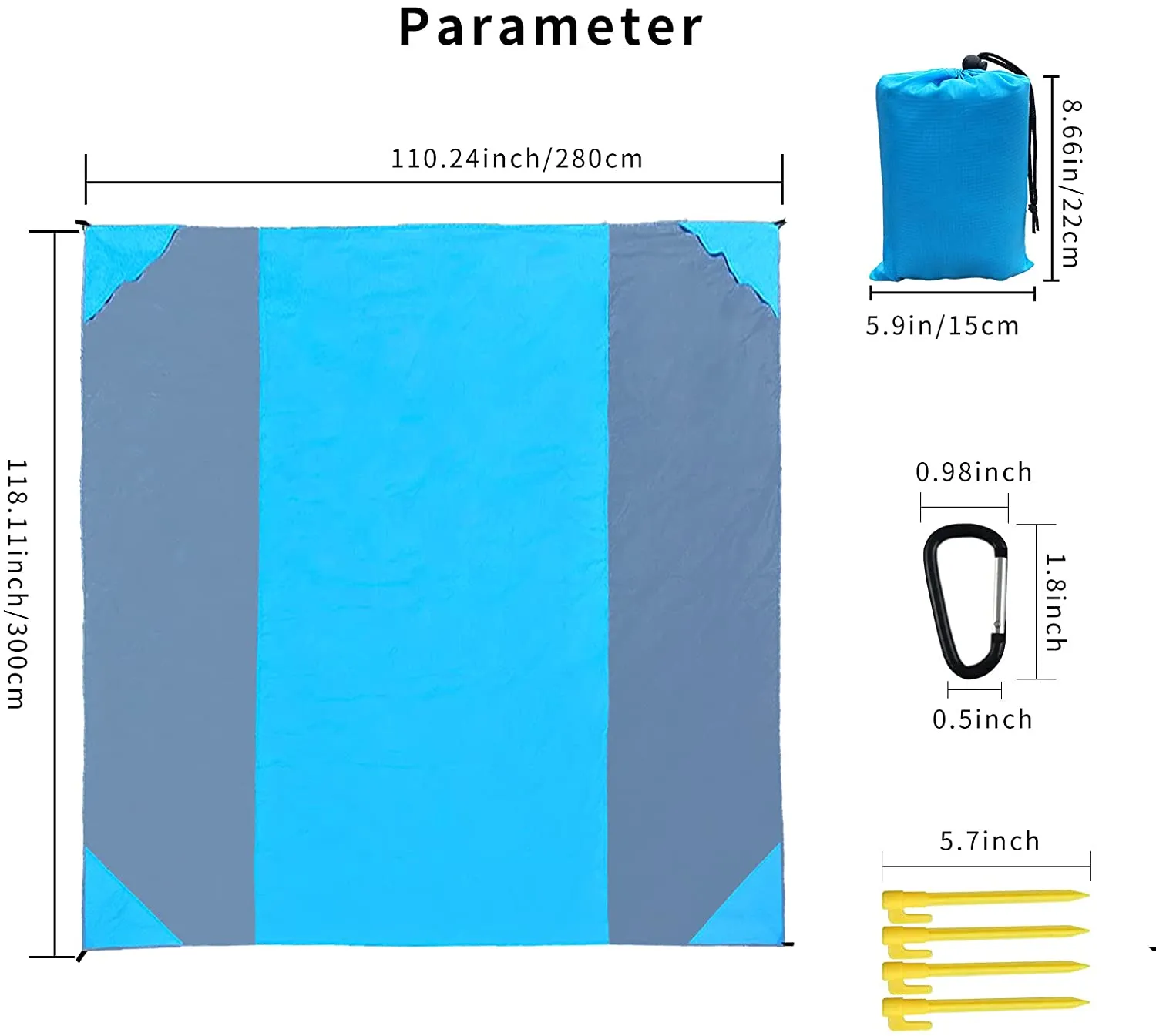 BREENHILL Beach Blanket Oversized, 118"X110" Sandfree Waterproof Outdoor Camping Blanket,Beach Accessories for Travel, Camping, Hiking(Bigbluegray)
