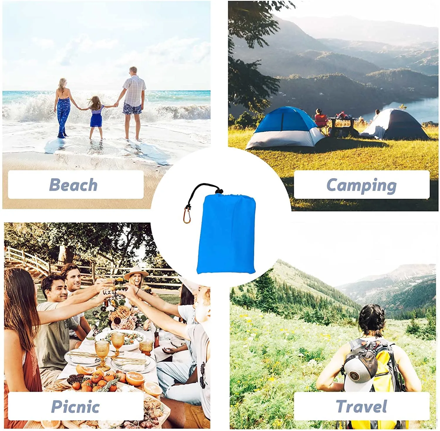 BREENHILL Beach Blanket Oversized, 118"X110" Sandfree Waterproof Outdoor Camping Blanket,Beach Accessories for Travel, Camping, Hiking(Bigbluegray)