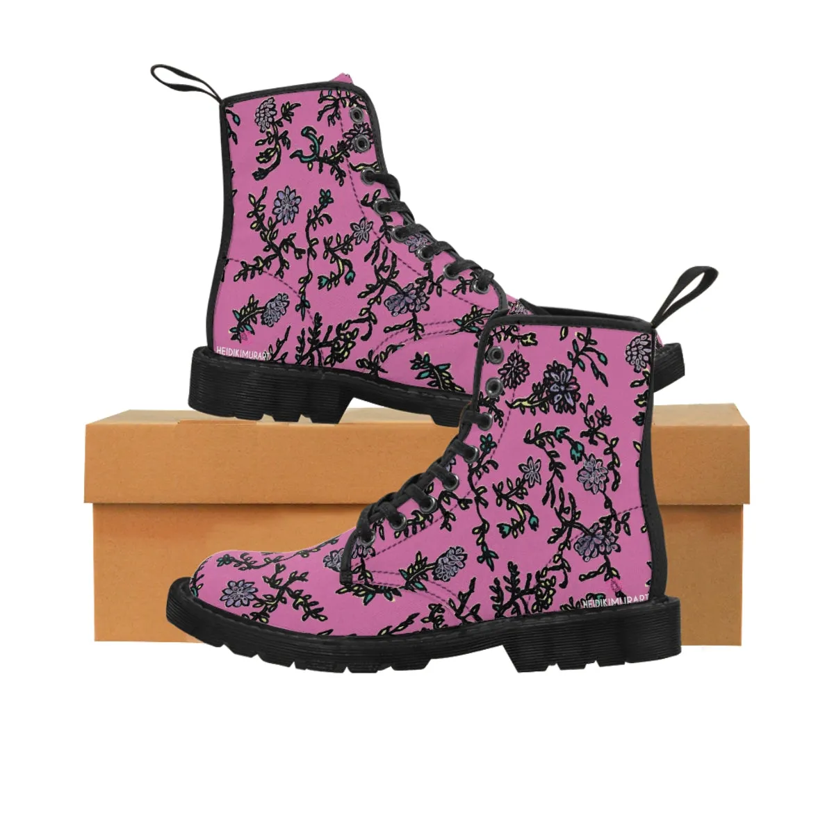Pink Floral Print Women's Boots, Purple Floral Women's Boots, Best Winter Boots For Women (US Size 6.5-11)