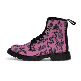 Pink Floral Print Women's Boots, Purple Floral Women's Boots, Best Winter Boots For Women (US Size 6.5-11)