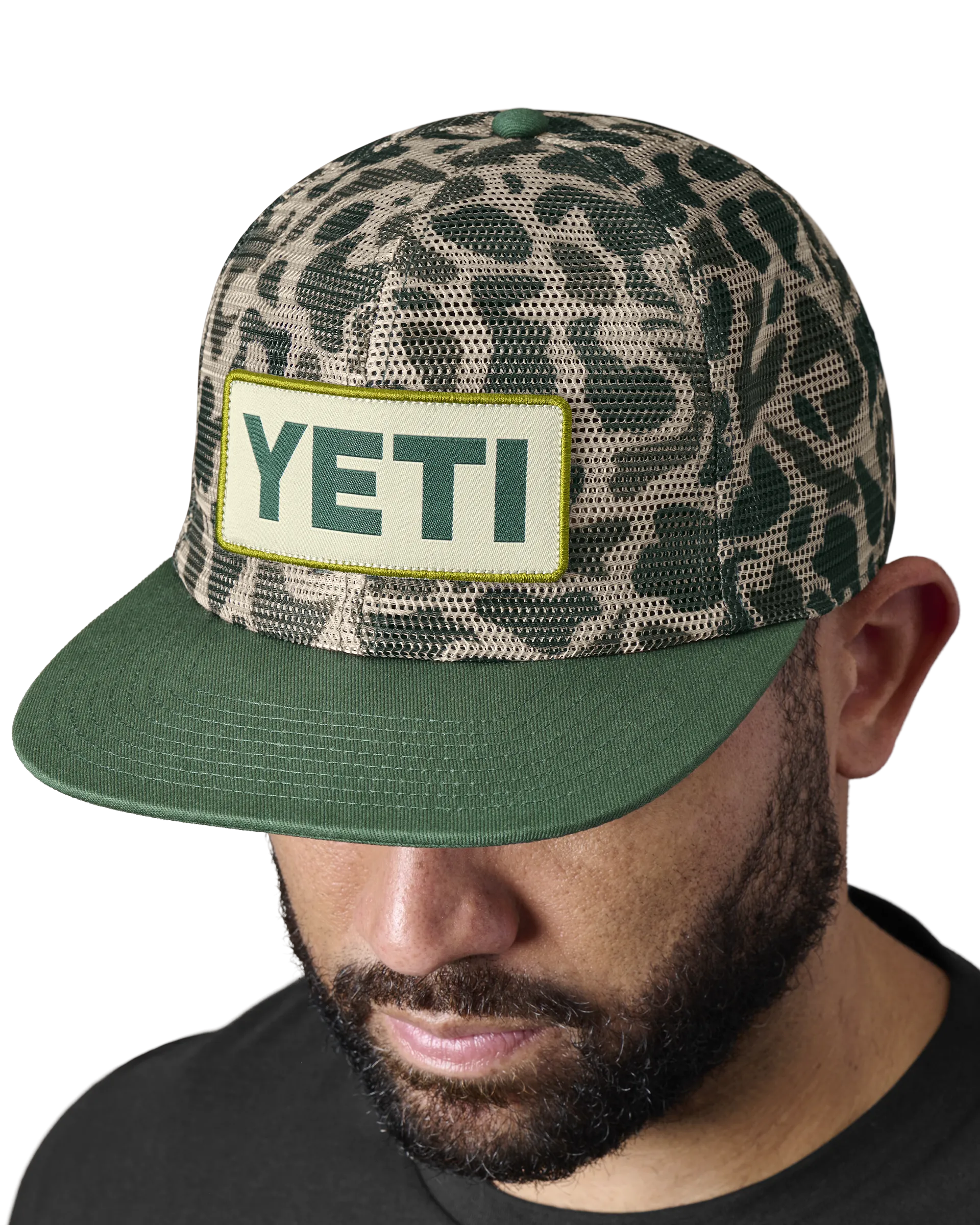 Woven Flat Brim Snapback Cap in Camo